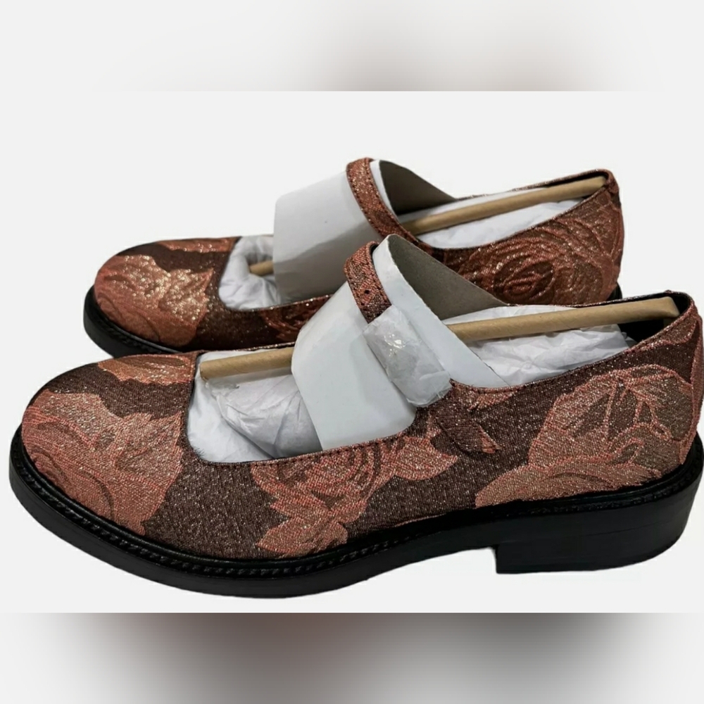 JEFFREY CAMPBELL PINK FLORAL MARY JANE FLATS WITH VINTAGE SADDLE DESIGN - Picture 2 of 7